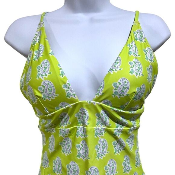 J. CREW V-Neck One-Piece Swimsuit Green Paisley Size 6 - Picture 2 of 13